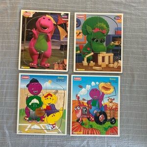 Lot of 4 Vintage 1994 & 1996 Playskool Wooden BARNEY & FRIENDS Puzzles